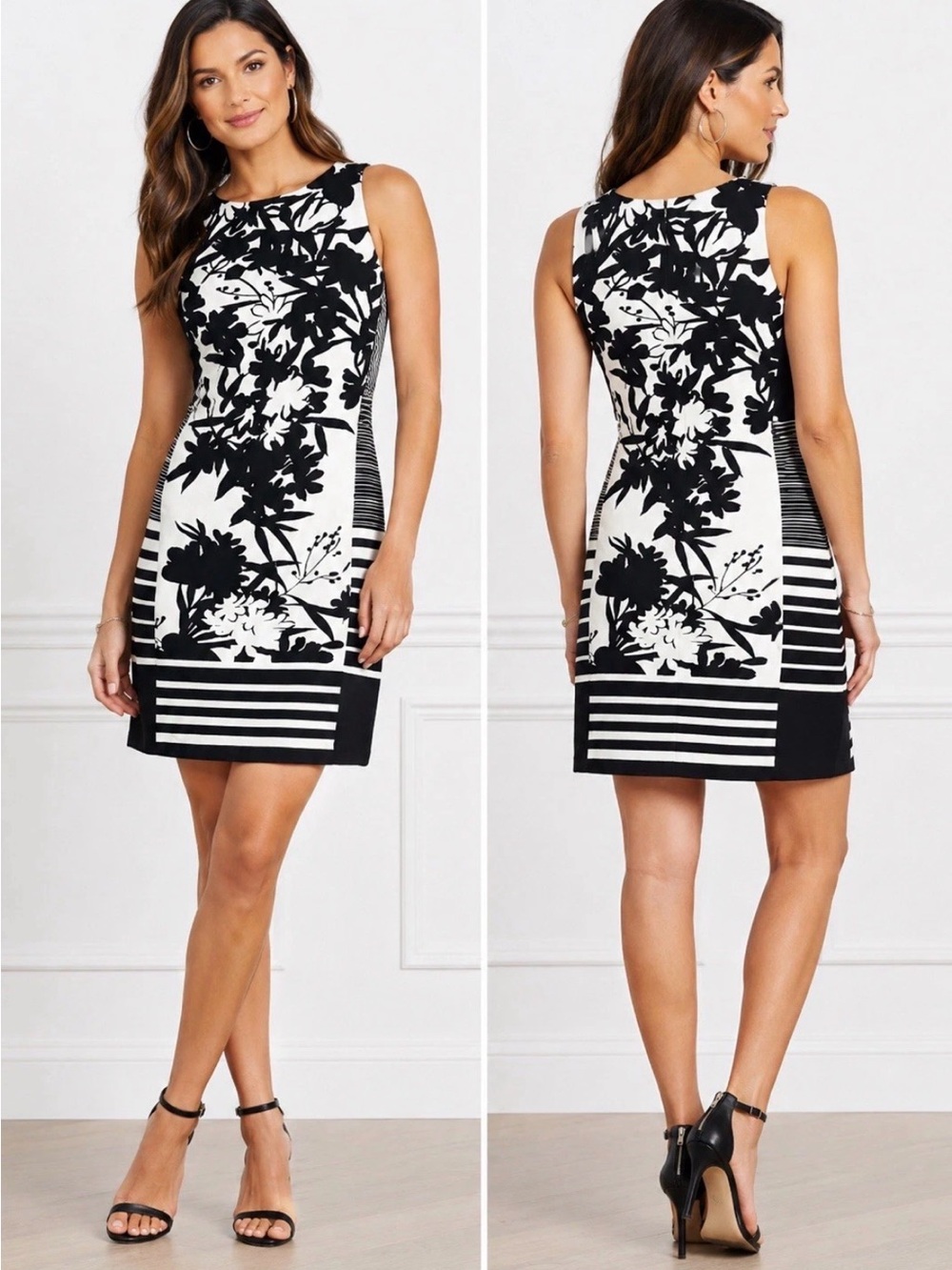 Lauren Ralph Lauren Dress Womens 6 Navy White Floral Stripe Sleeveless Shift